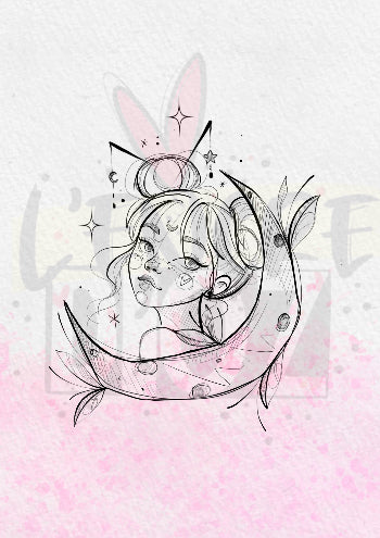Moon girl fine line — Flash tattoo symbolique — L'encre d'Oz Agde