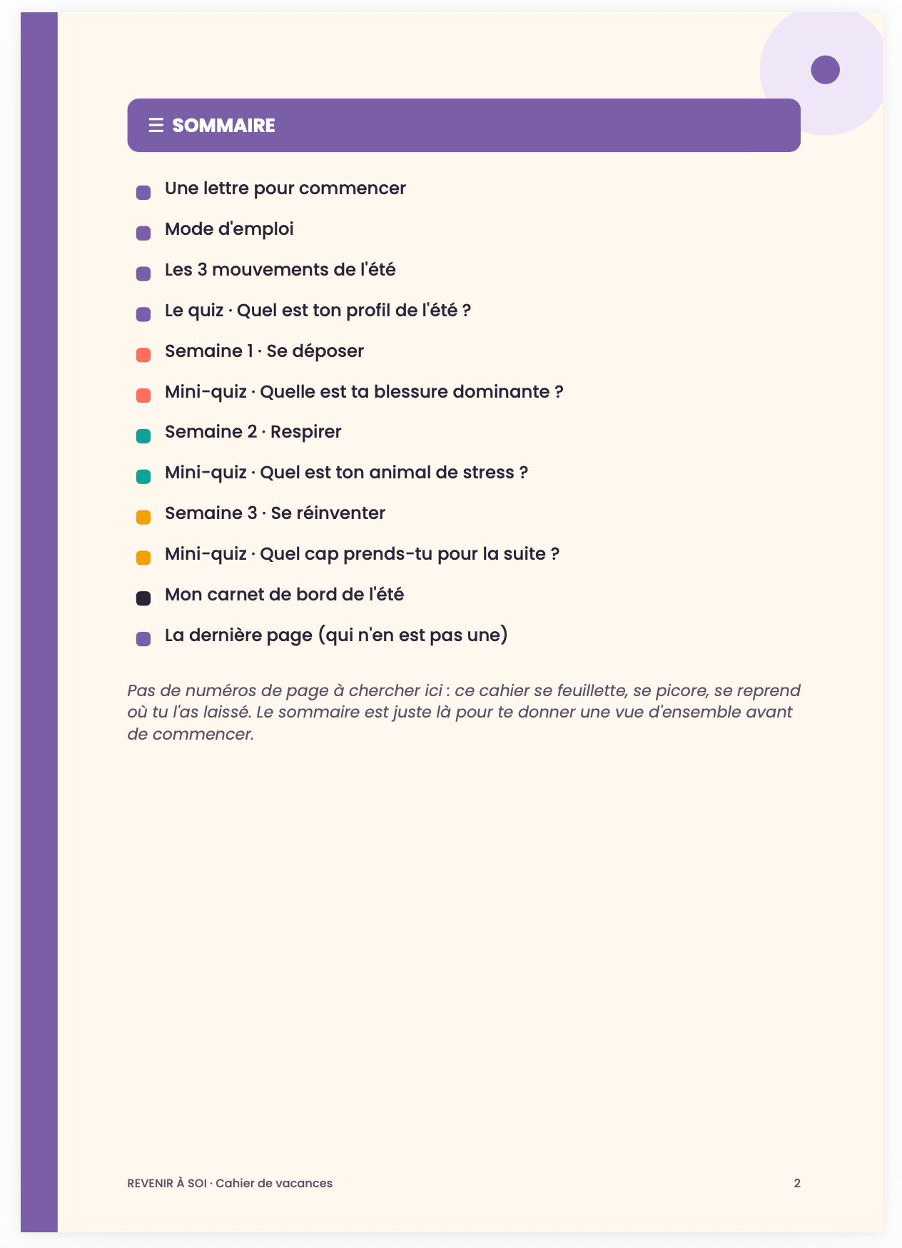Revenir à soi le cahier de vacances