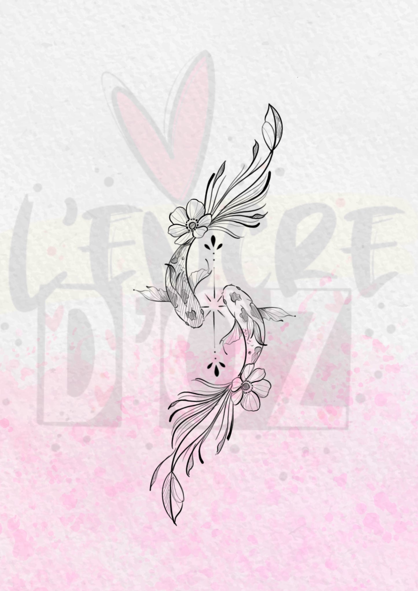 Carpe koi yin yang fine line — Flash tattoo symbolique — L'encre d'Oz Agde