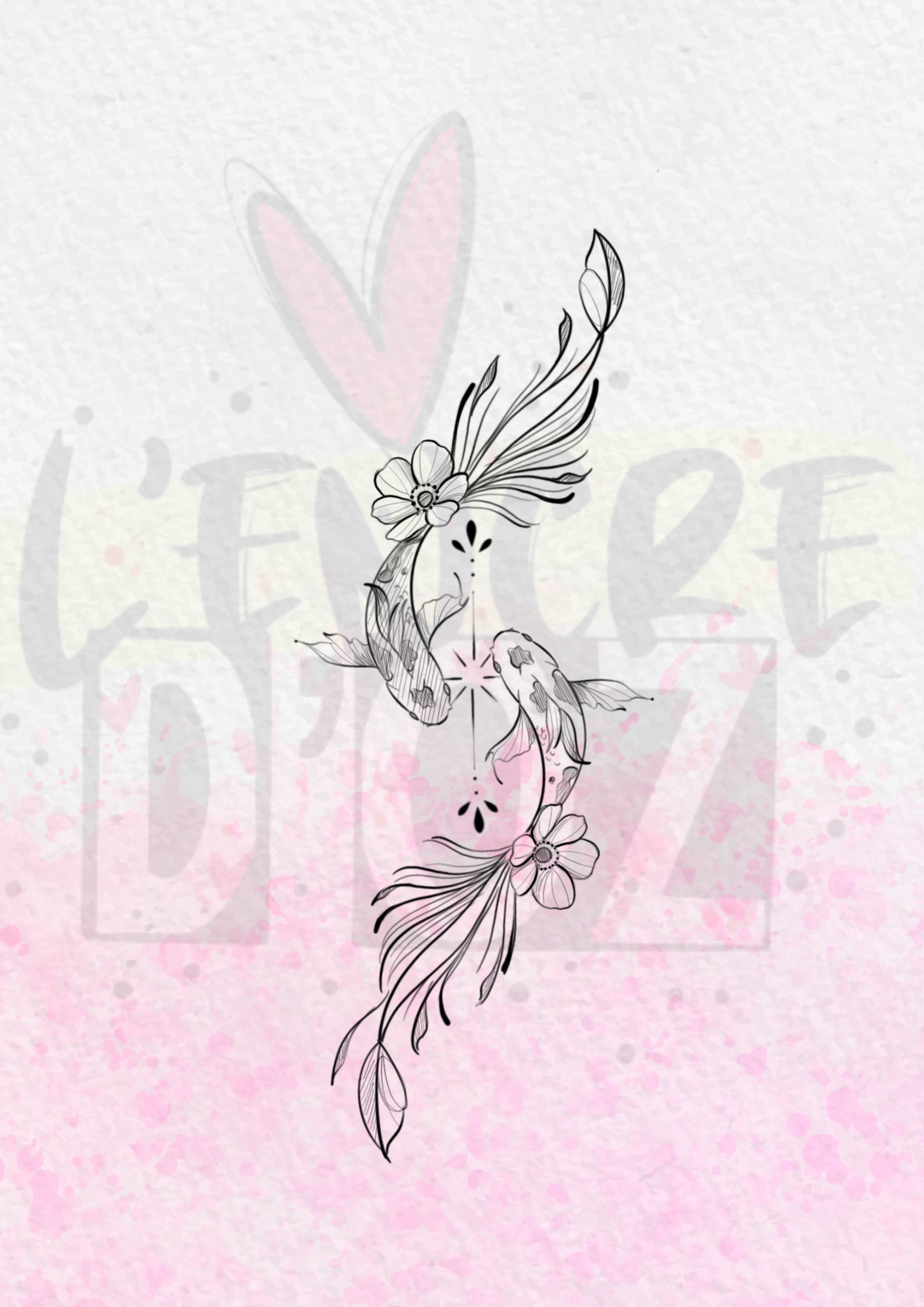Carpe koi yin yang fine line — Flash tattoo symbolique — L'encre d'Oz Agde