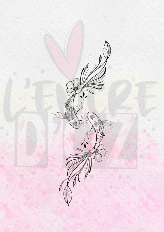 Carpe koi yin yang fine line — Flash tattoo symbolique — L'encre d'Oz Agde